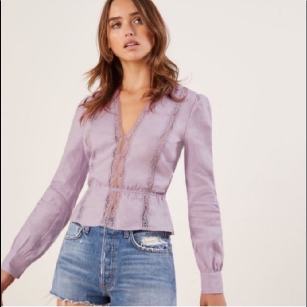 Linen lavender reformation blouse